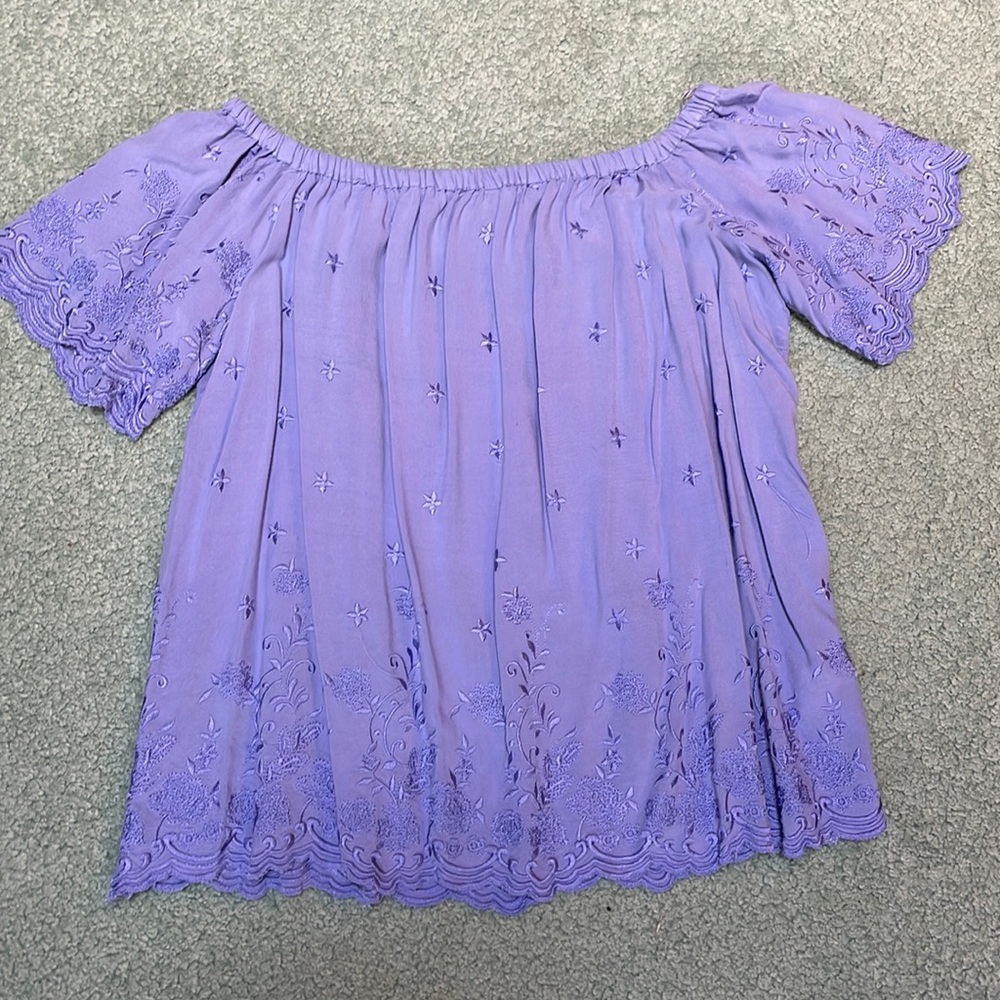 Off-the-shoulder, embroidered, lavender top, Large